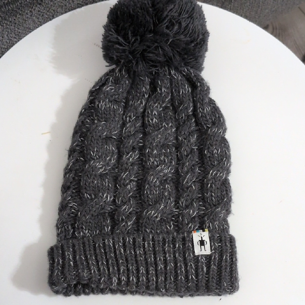 Smartwool Charcoal Cable Pom Pom Knit Kids Wool Blend Beanie